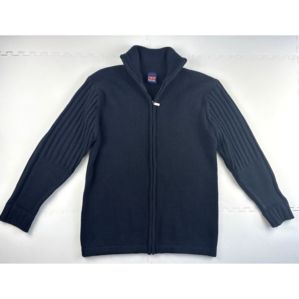 Archive Vtg DIESEL Mens Sweater Ribbed Knit Zip Cardigan Jacket - Size M? Navy